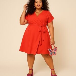 Sharagano Red Wrap Dress | Size 24W